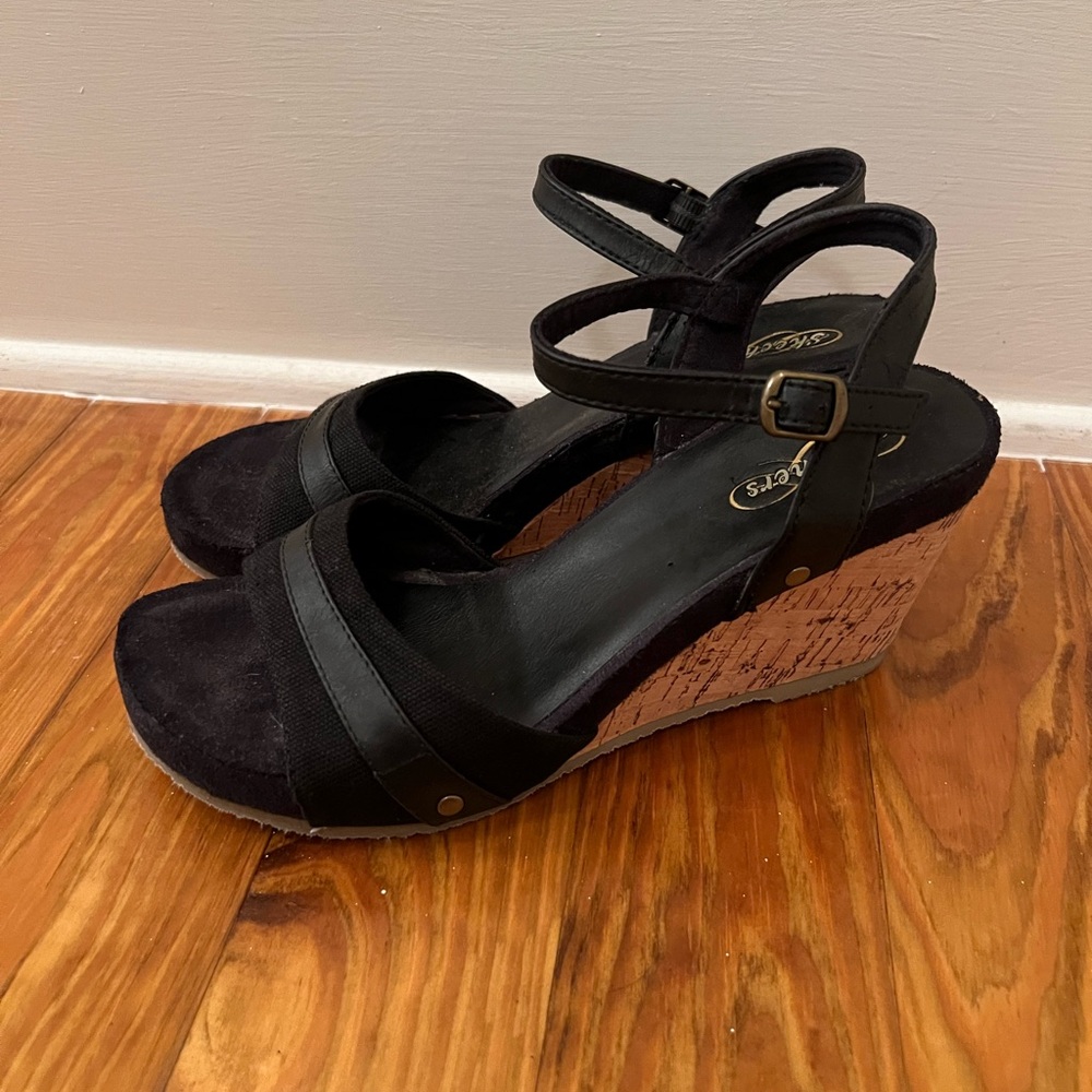Skechers Women’s 2012 Y2K Black Wedge Cork Heel Size 8